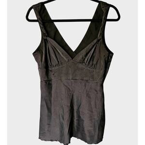 Women's Trina Turk Black V-Neck Tank Top Braided Straps Silk Blend Blouse M